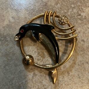 Gold-tone Dolphin Brooch Pin